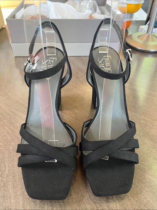 Franco Sarto Shoes - Franco Sarto Black Suede Cross-Strap Block Heel Sandals